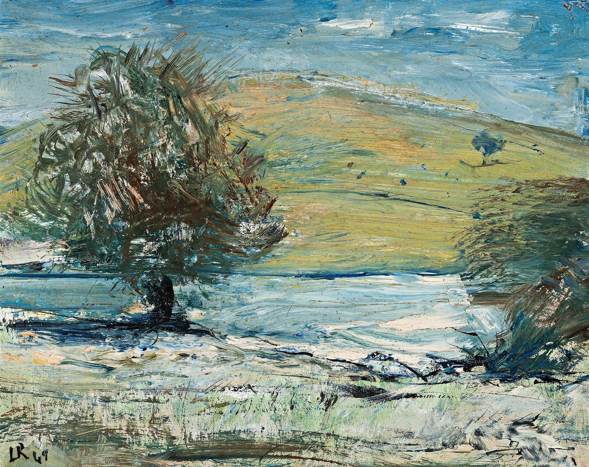 RIVER LANDSCAPE WITH BALD MOUNTAIN