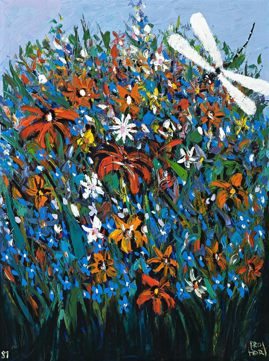 FLOWERS AND DRAGONFLY