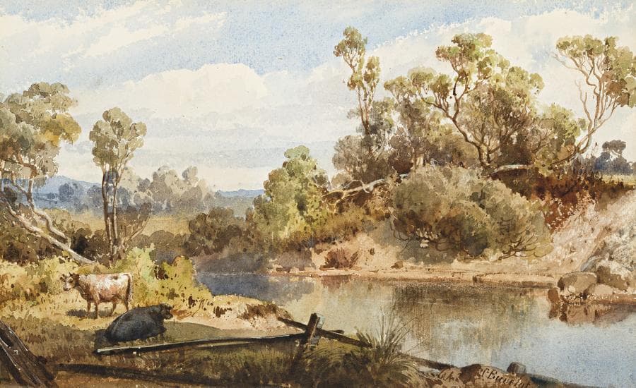 CATTLE BY A STREAM