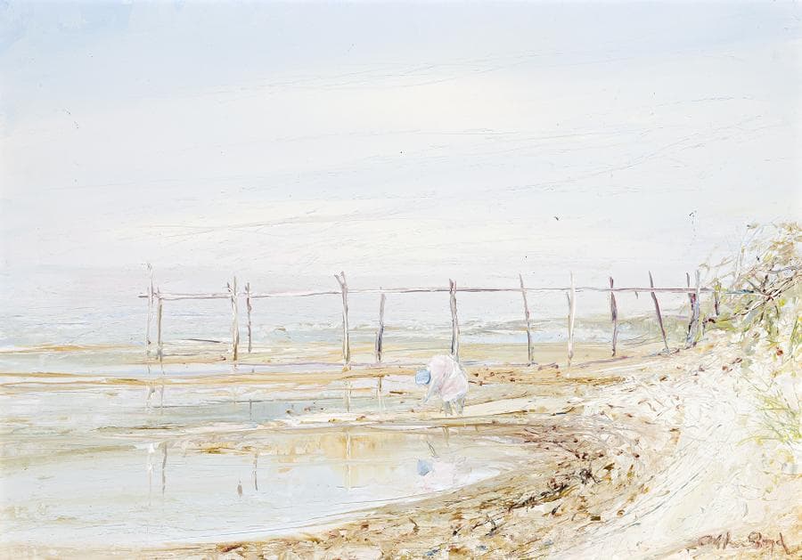 FIGURE ON BEACH WITH JETTY, ROSEBUD