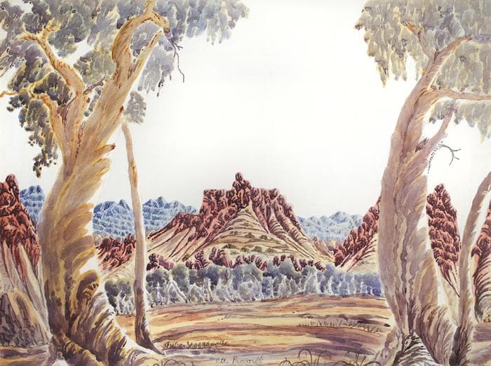 CENTRAL AUSTRALIAN LANDSCAPE (MAN ON MOUNTAIN)