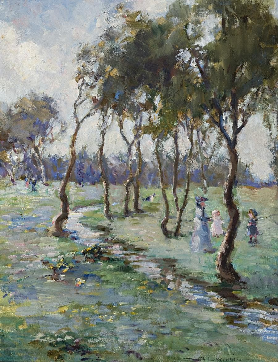 MOTHER AND CHILDREN BY A STREAM