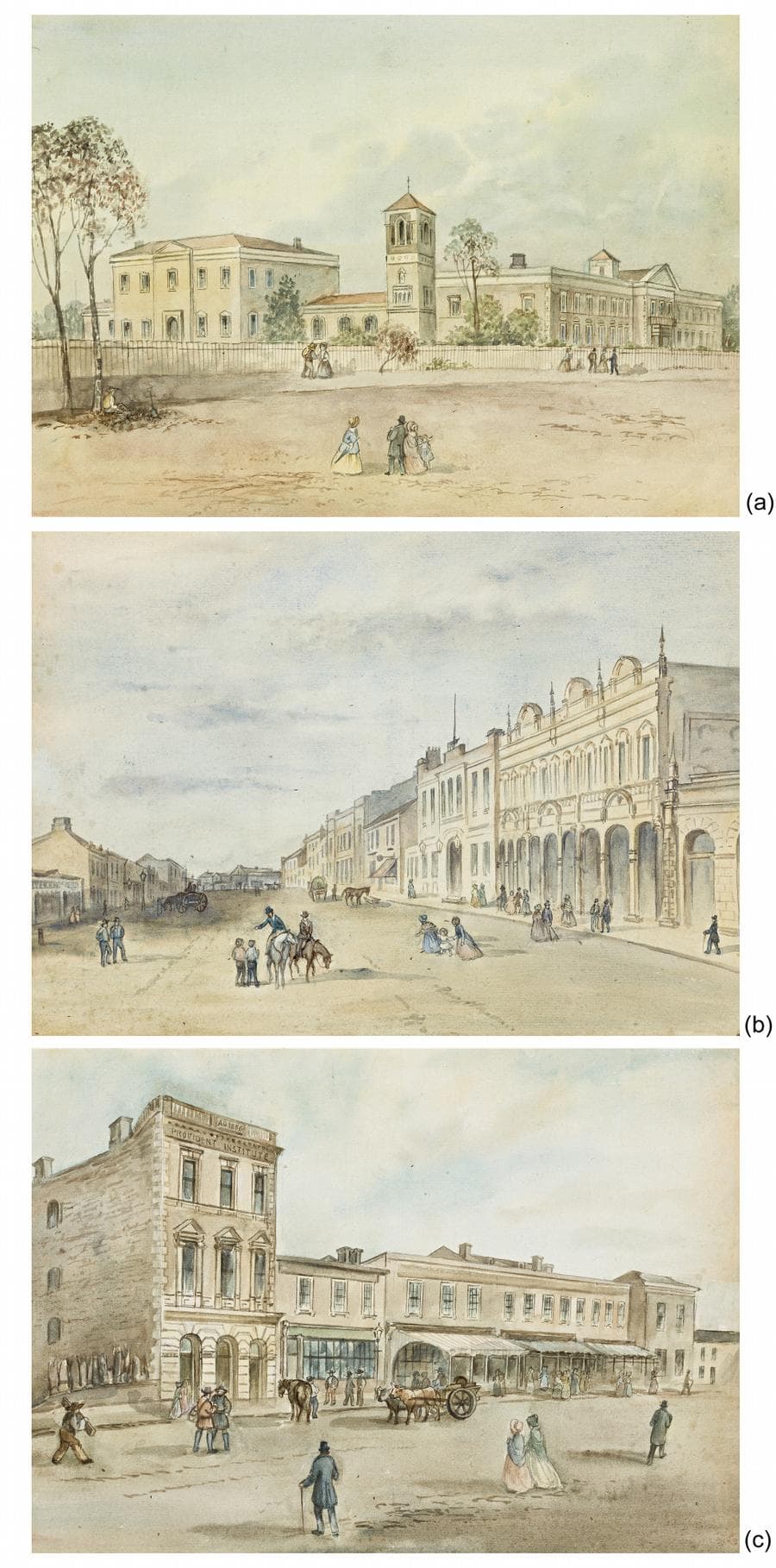 (i) ST PATRICK’S COLLEGE, MELBOURNE, c.1860 (ii) MALOP STREET, GEELONG, c.1860 (iii) THE PROVIDENT INSTITUTE, MELBOURNE