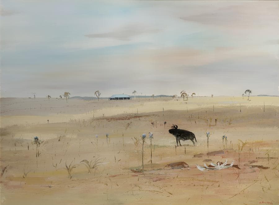 WIMMERA LANDSCAPE WITH HOMESTEAD AND RAM