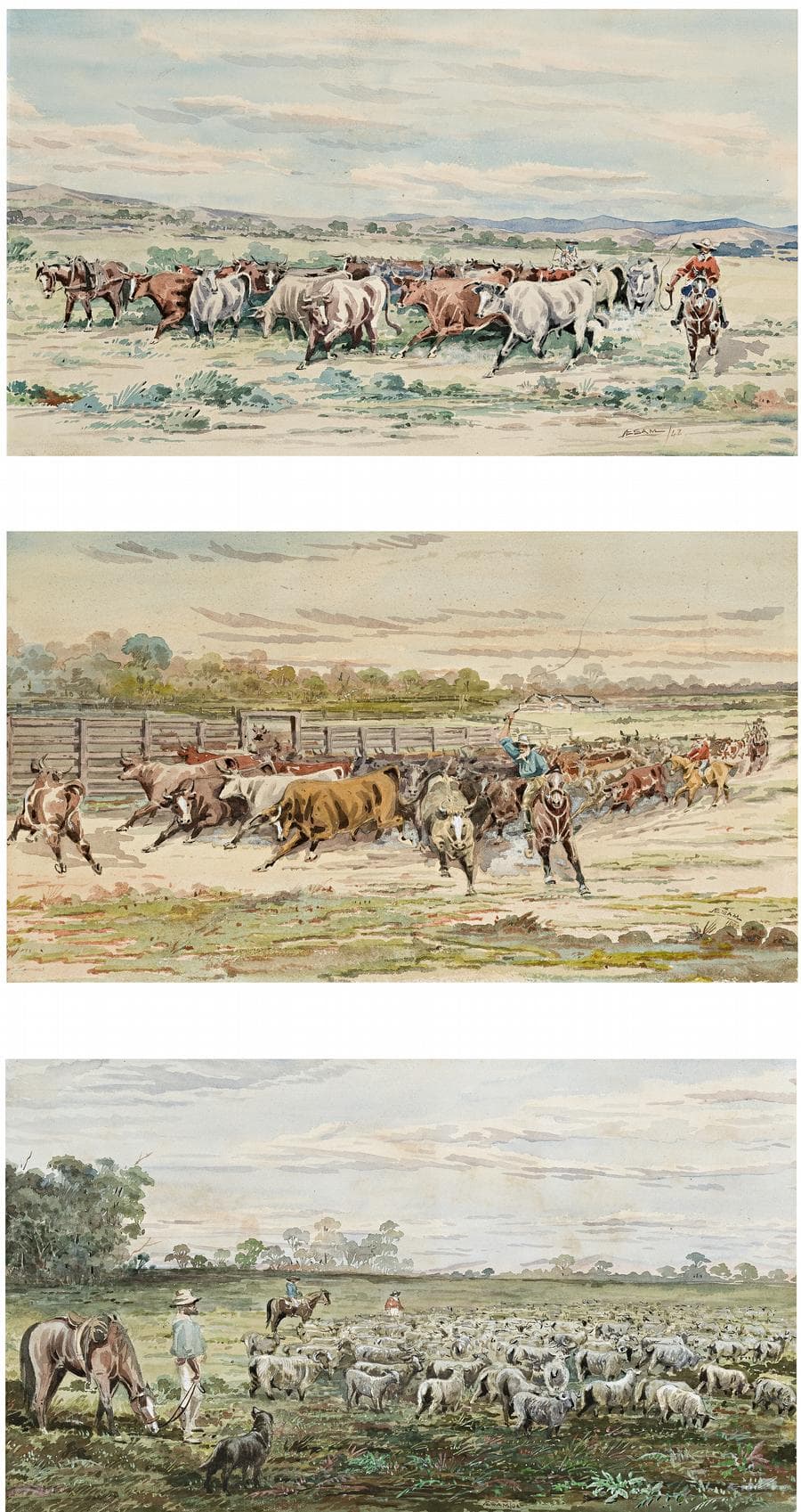 THREE SCENES AT CALPANLIN STATION, RIVER DARLING, NSW