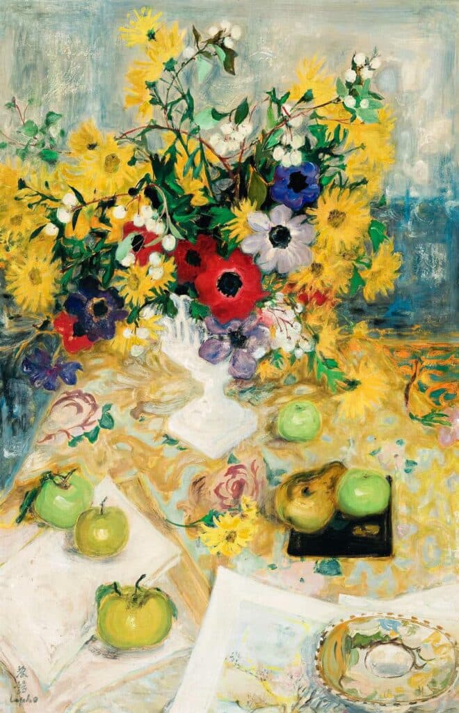 NATURE MORTE AUX FLEURS ET POMMES