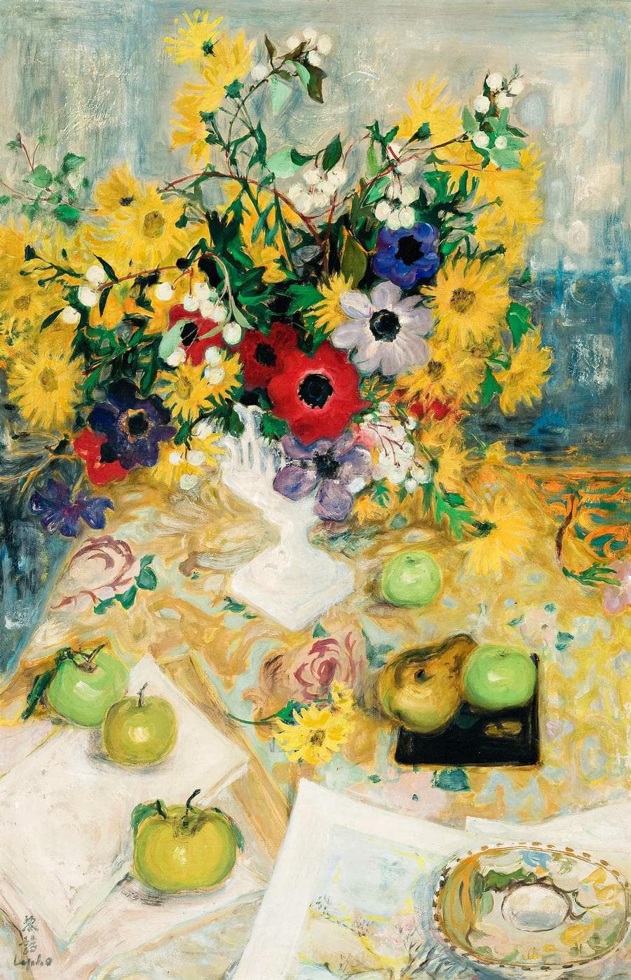 NATURE MORTE AUX FLEURS ET POMMES