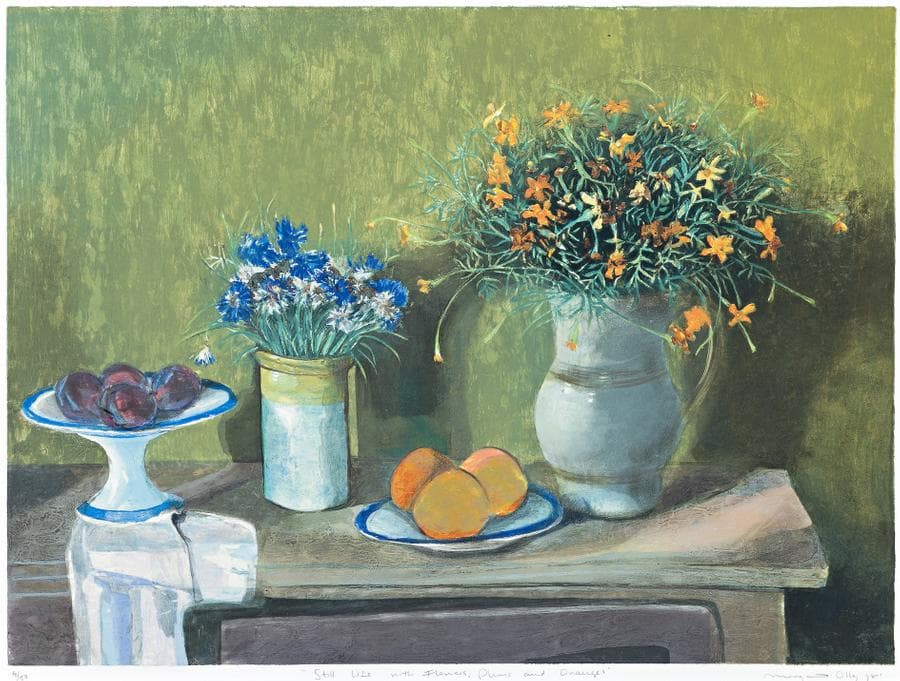 STILL LIFE WITH FLOWERS, PLUMS AND ORANGES