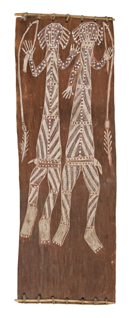 TWO SPIRIT FIGURES AND SPEARS