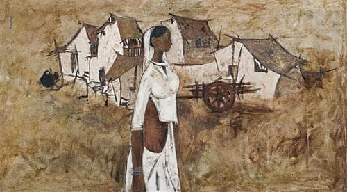 YOUNG WOMAN AND VILLAGE