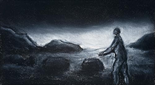 DRAWING (FIGURE IN ROCKY LANDSCAPE)
