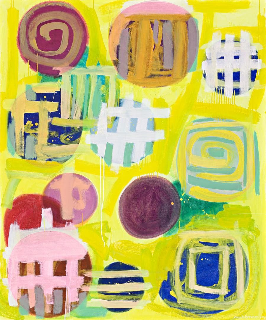 YELLOW PAINTING WITH WHITE SQUARES