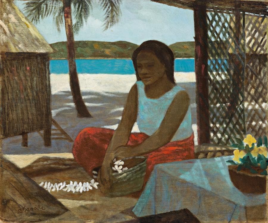 NATIVE WOMAN WITH FRANGIPANI