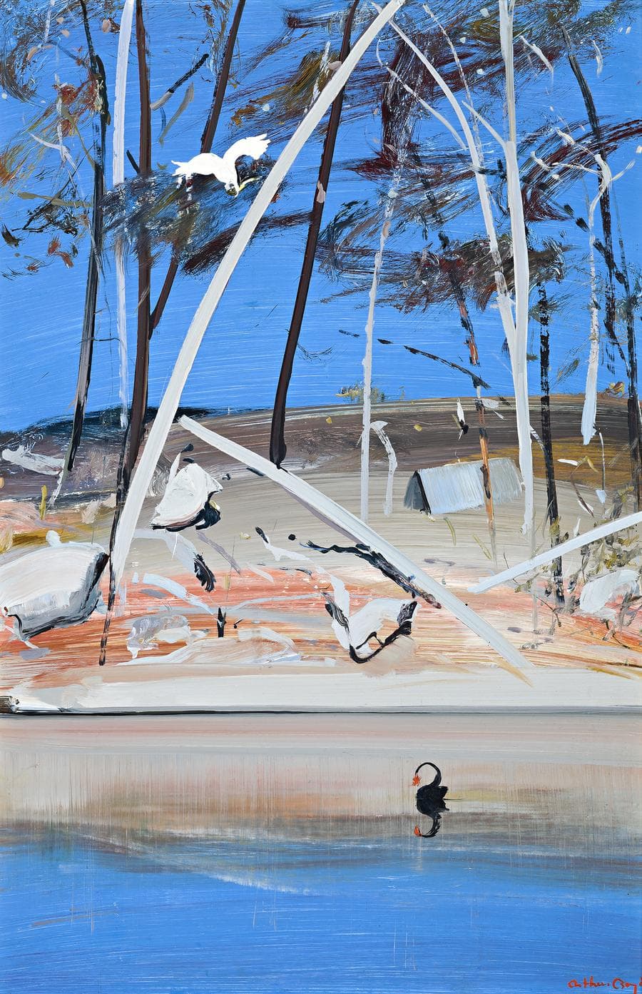 SHOALHAVEN LANDSCAPE WITH BLACK SWAN AND COCKATOO