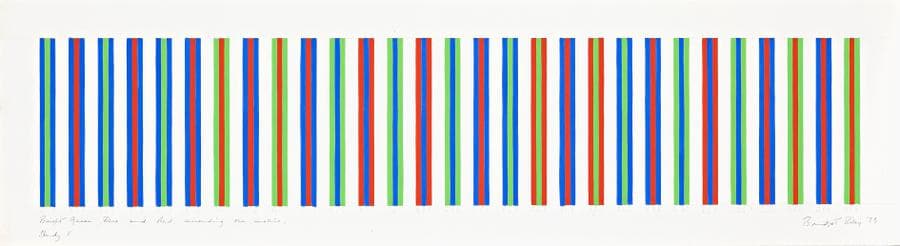 BRIGHT GREEN, BLUE AND RED, SURROUNDING ONE ANOTHER, STUDY 5