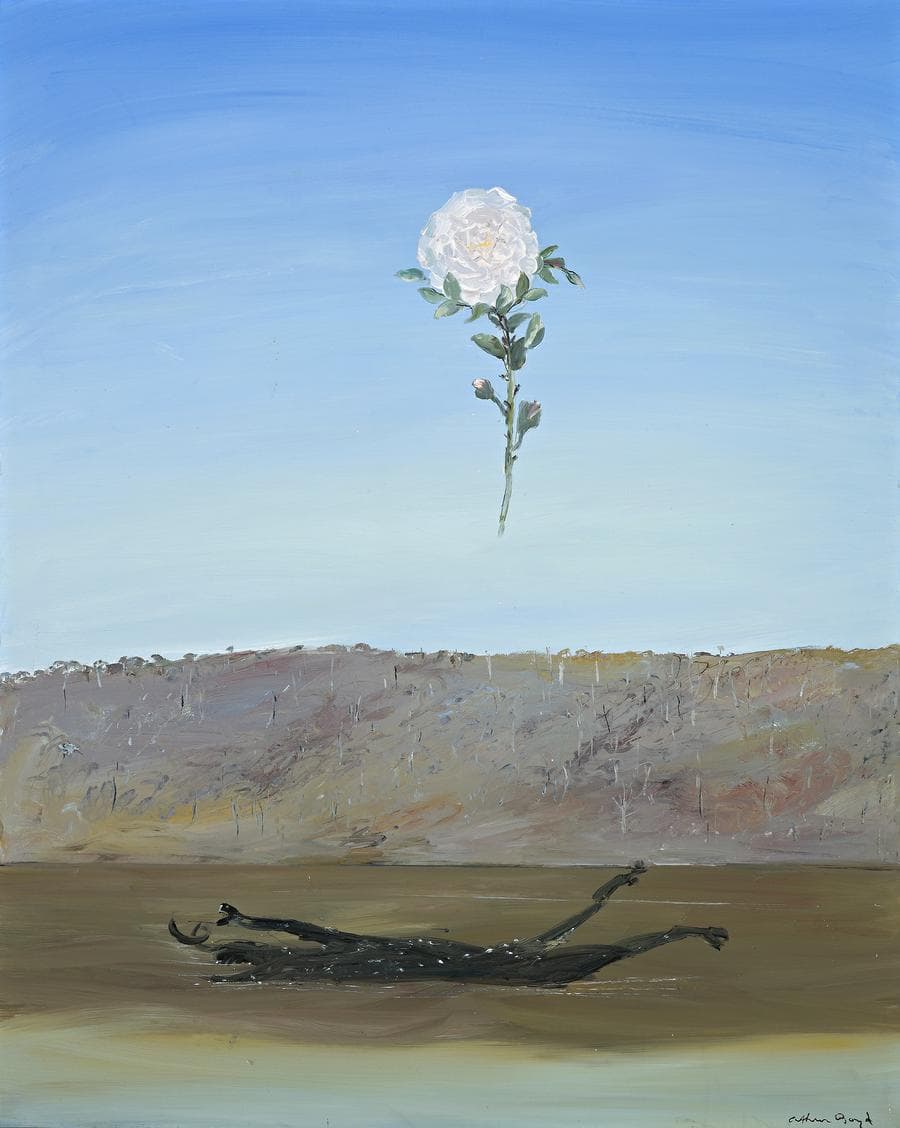 RIVER IN FLOOD WITH CARCASS AND ROSE