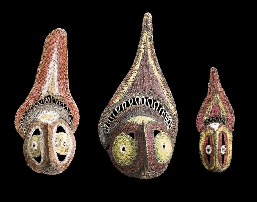 GROUP OF THREE WOVEN YAM MASKS