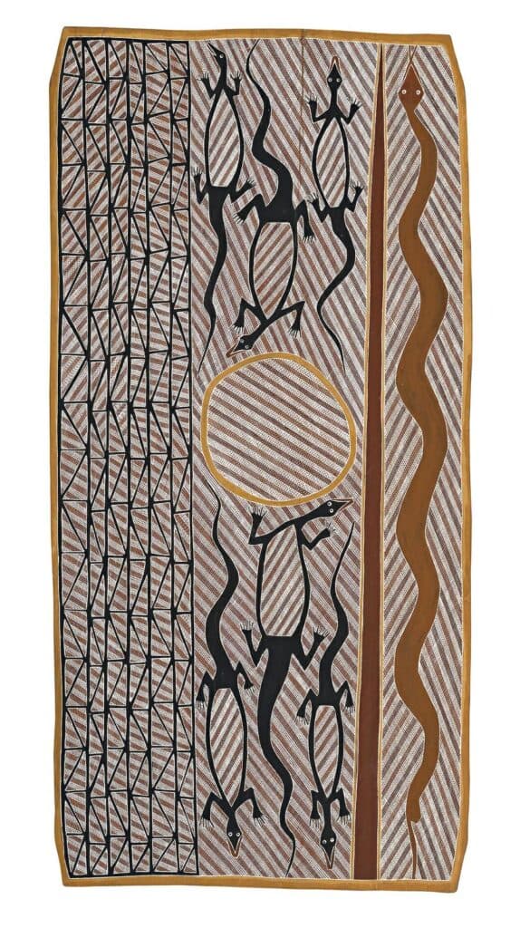 GULAIDJI (WATERLILY), WATERHOLE, GOANNAS AND FILE SNAKE