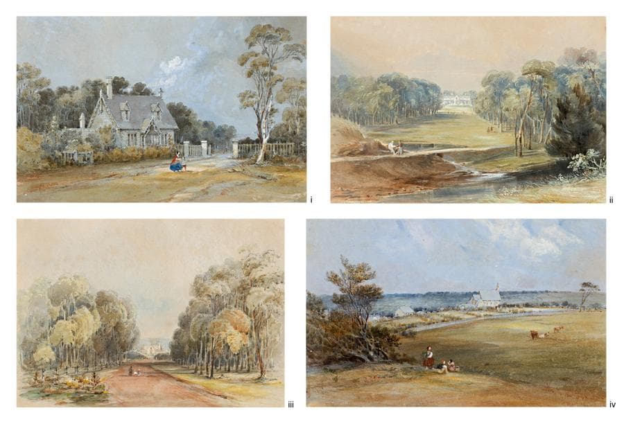 (I) THE LODGE, A. JEFFRIES [SIC] ESQ. CANTERBURY HOUSE, c.1860; (II) CANTERBURY HOUSE: THE DRIVE, c.1860; (III) CANTERBURY HOUSE, THE SEAT OF MR ARTHUR JEFFRIES [SIC]: GARDEN VISTA, c.1860; (IV) ST PAUL’S CANTERBURY