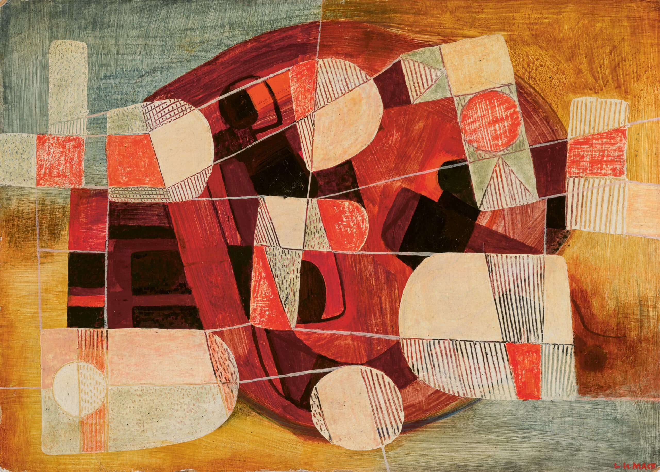 RED, GREY AND ORANGE COMPOSITION