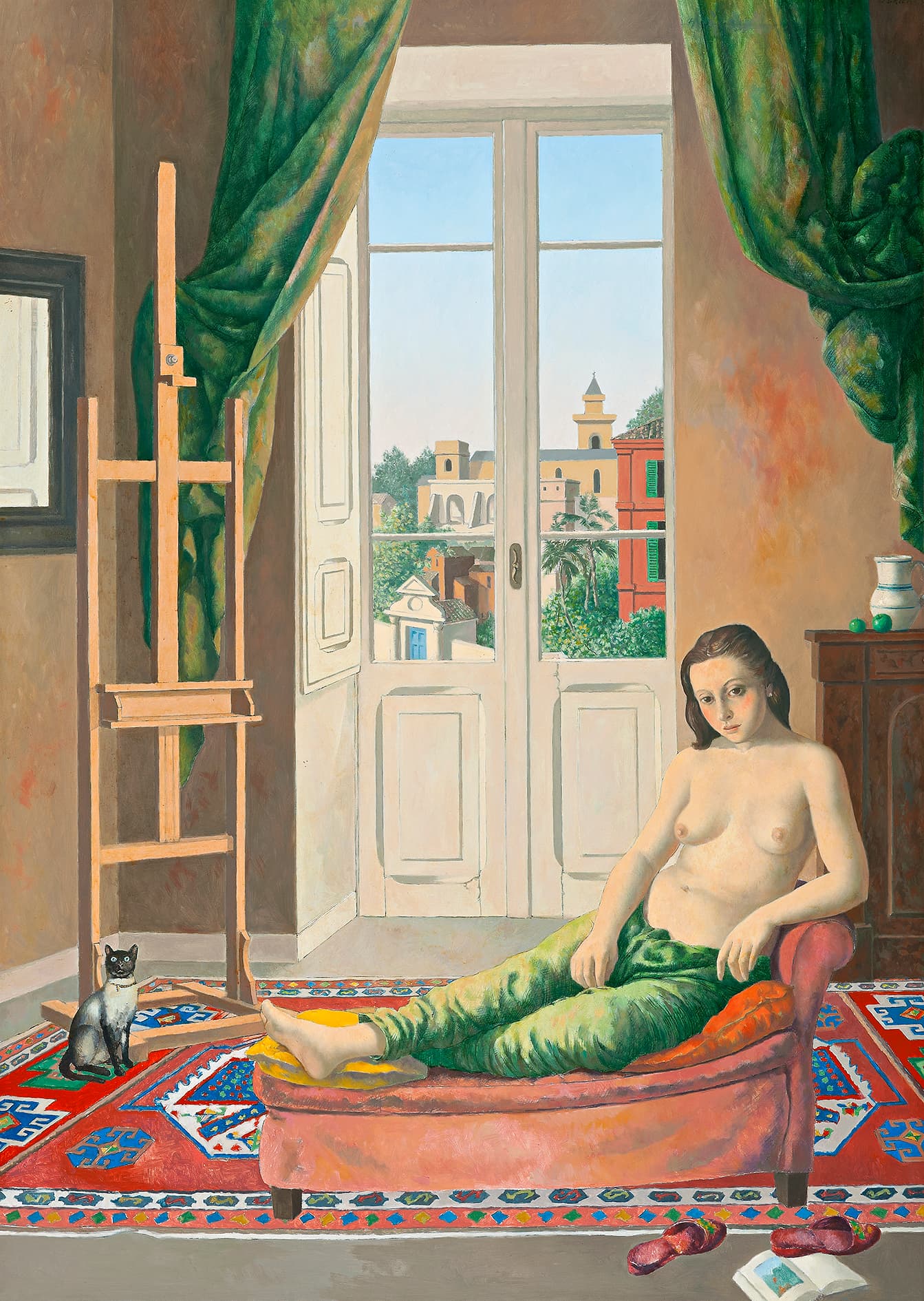 INTERIOR WITH FIGURE ON A SOFA