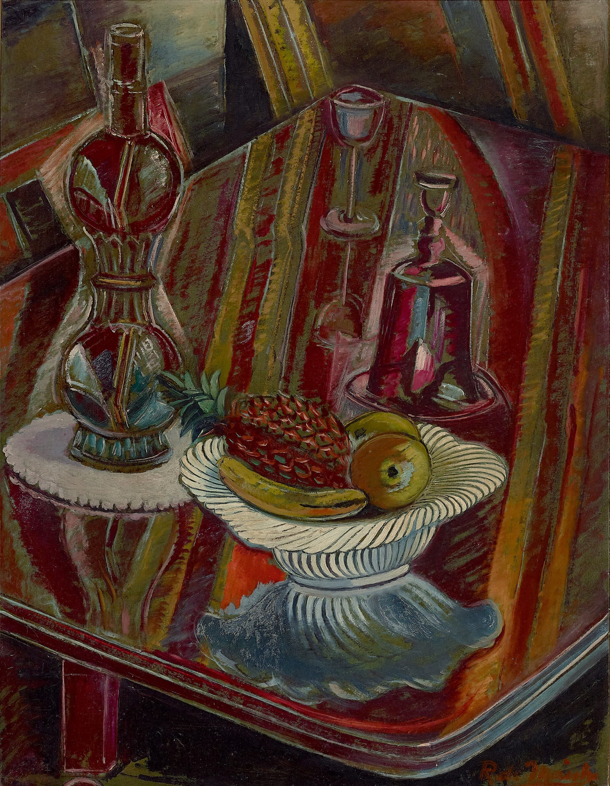 STILL LIFE, BOTTLE AND FRUIT
