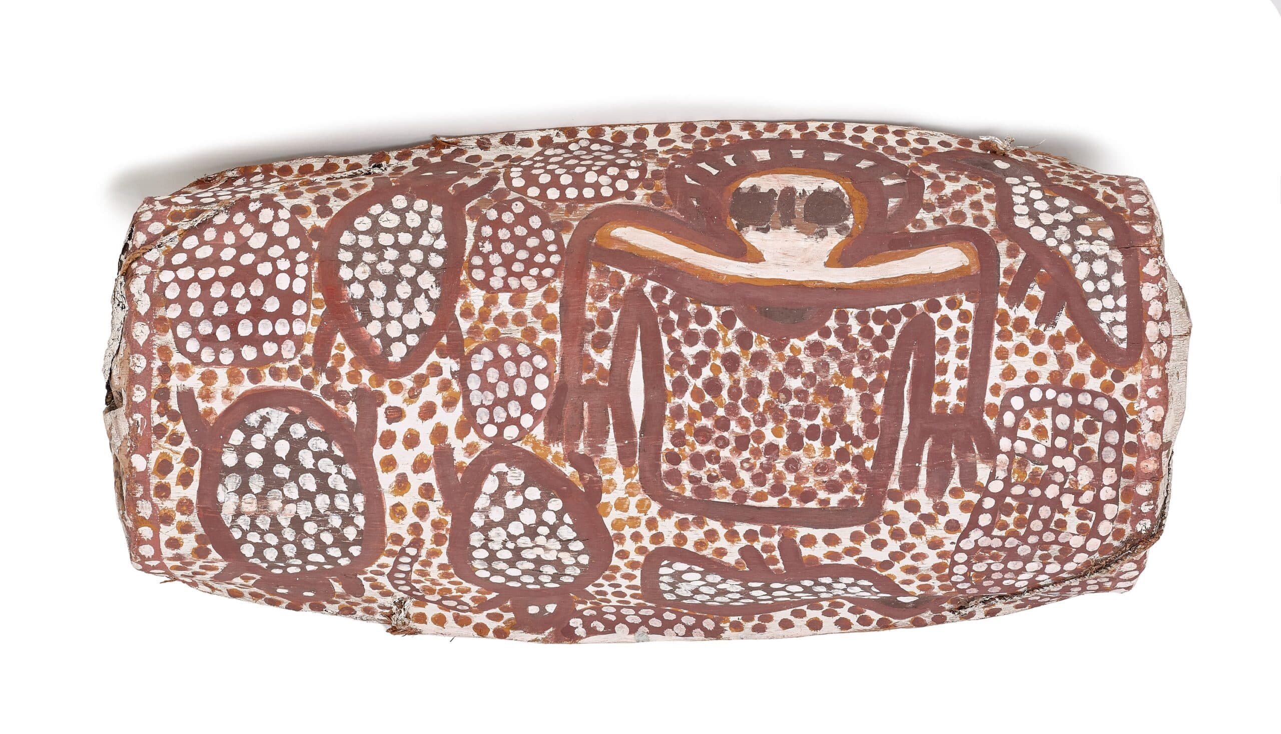 BARK CARRYING VESSEL WITH WANDJINA FIGURES