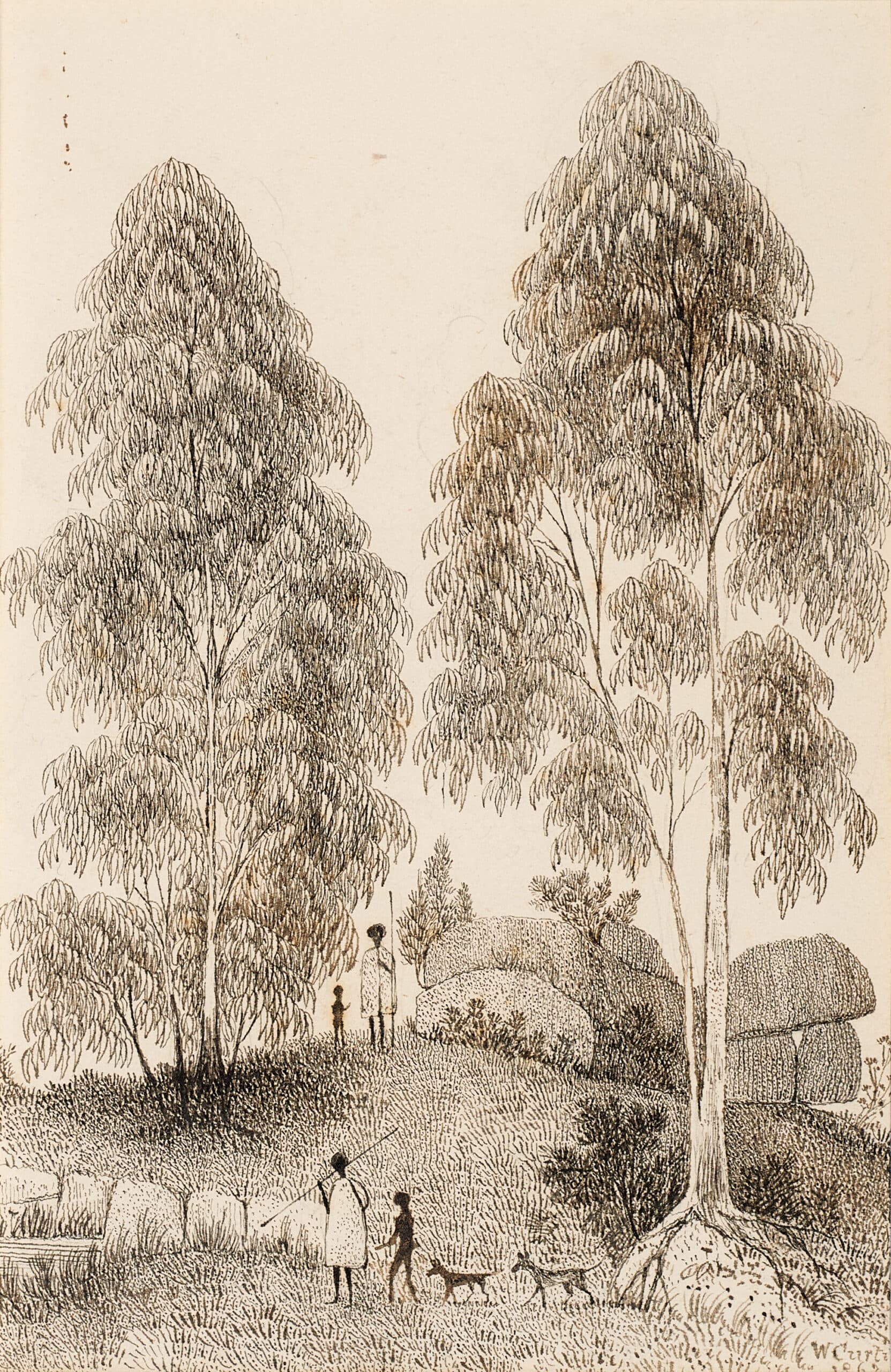 ABORIGINES IN A ROCKY LANDSCAPE