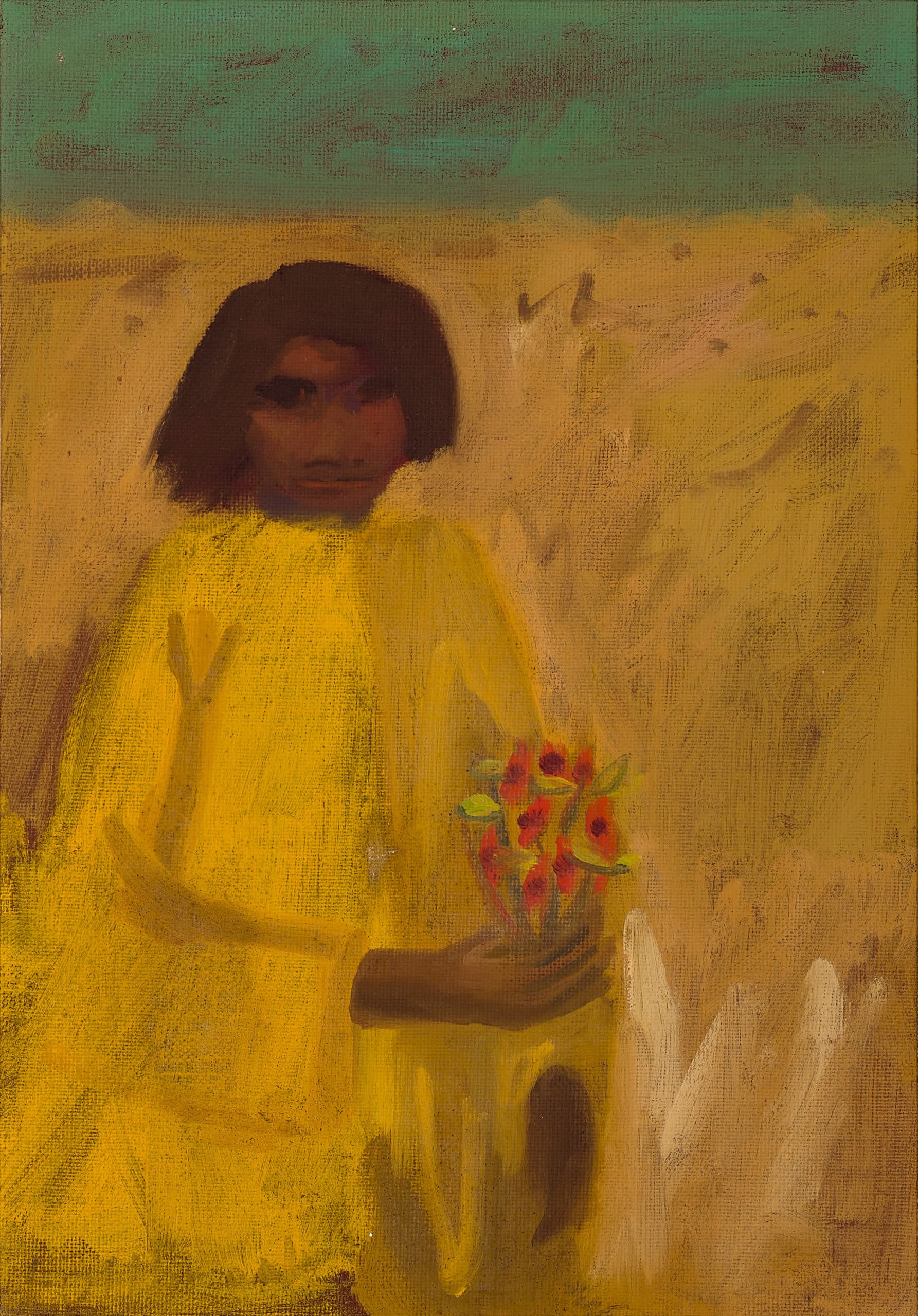 Girl with Sturt peas