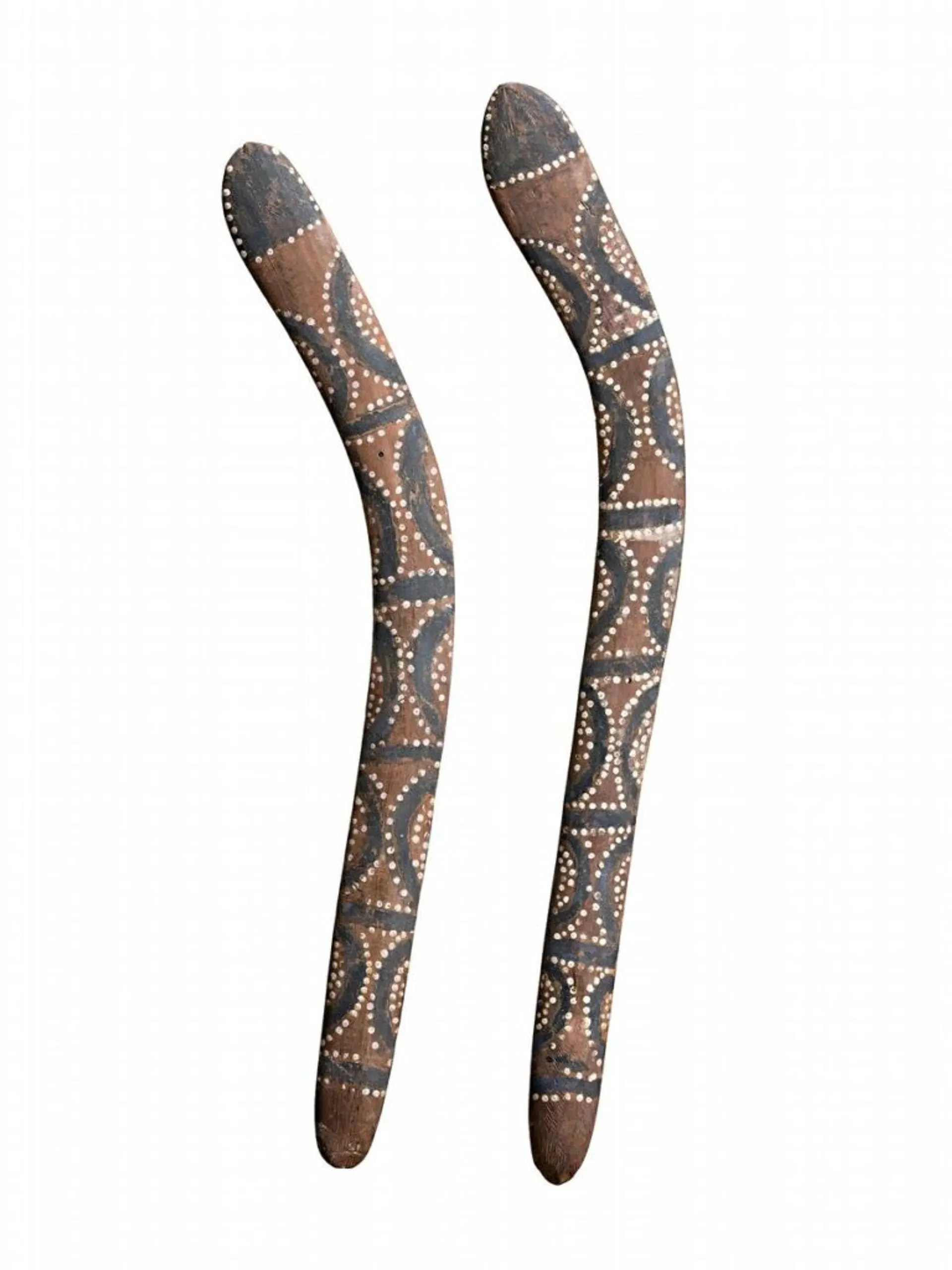 A PAIR OF PAINTED BOOMERANGS