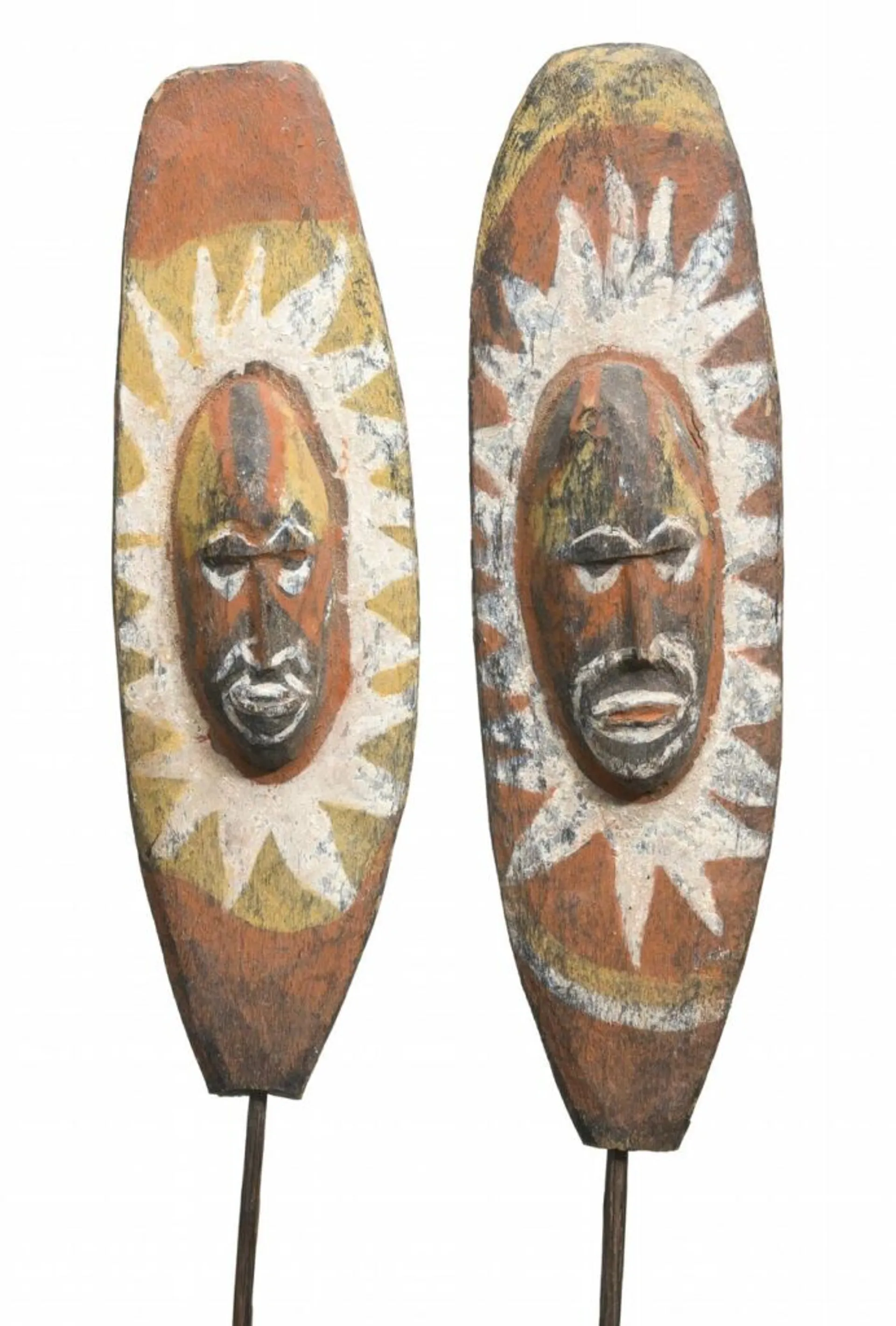 A PAIR OF ABELAM HEAD ORNAMENTS