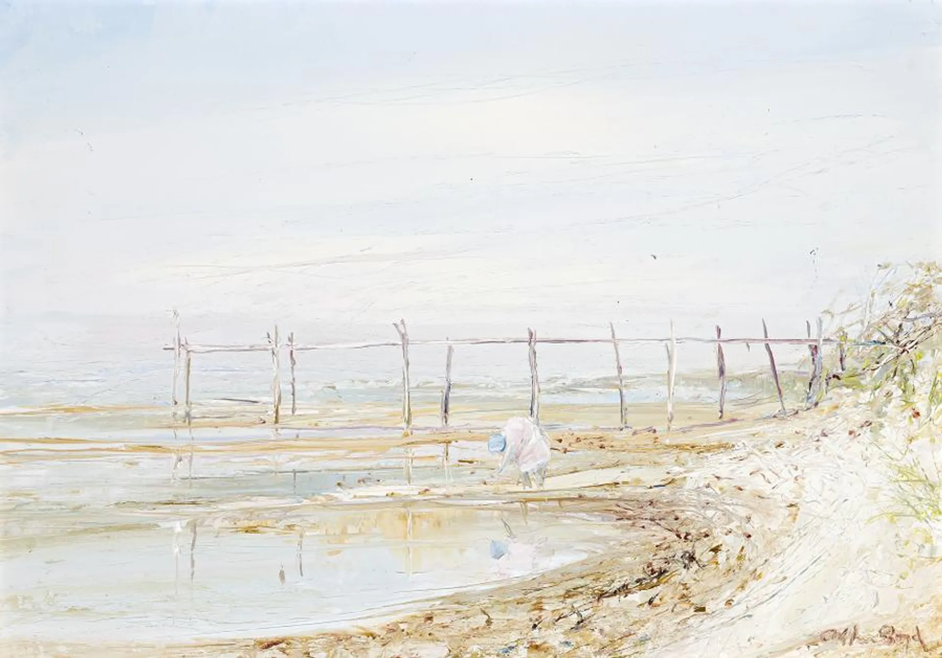 FIGURE ON BEACH WITH JETTY, ROSEBUD