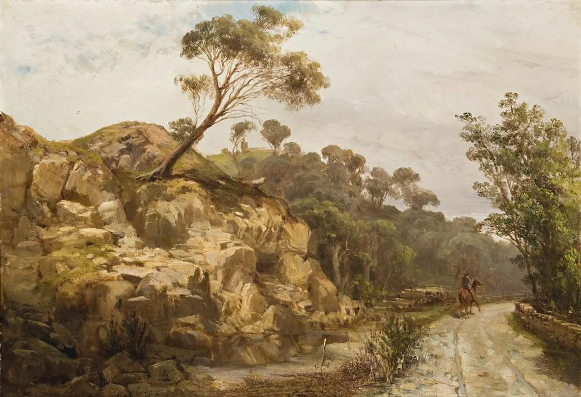 HILLSIDE COUNTRY ROAD WITH HORSEMAN