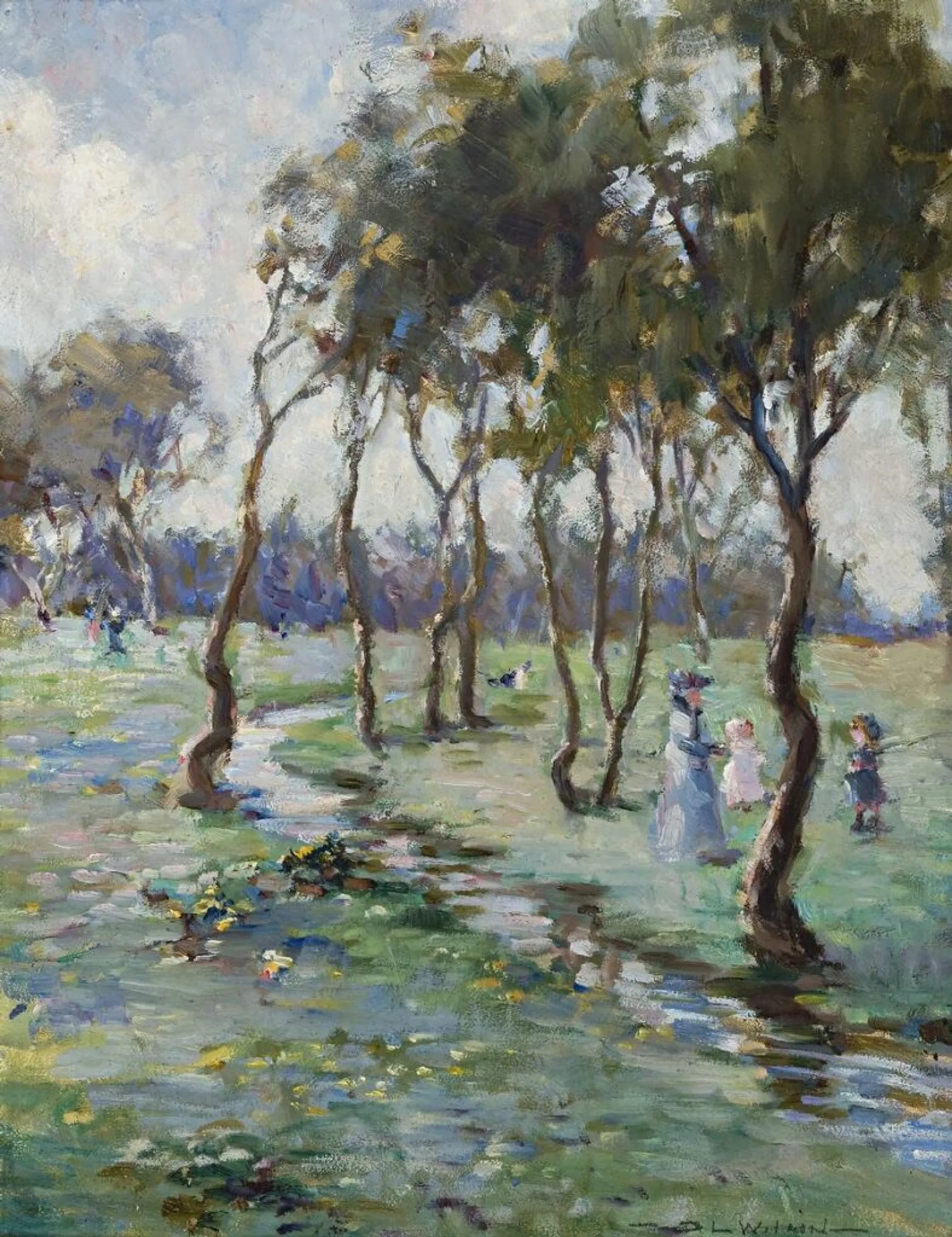 MOTHER AND CHILDREN BY A STREAM