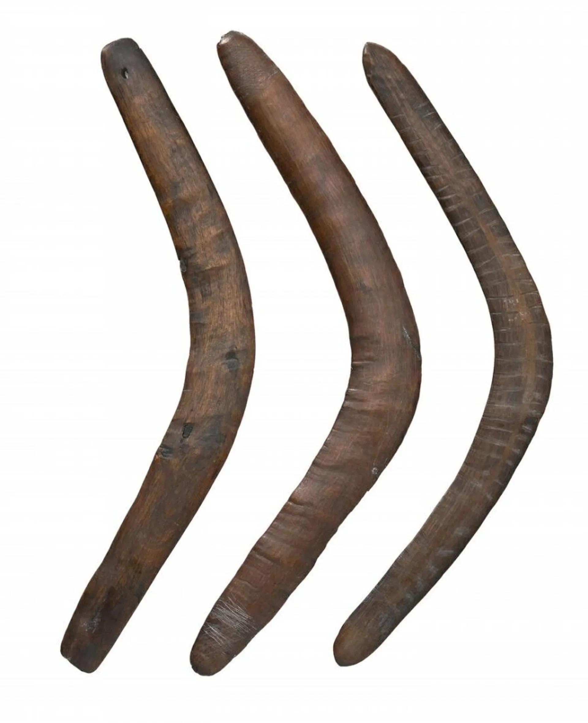 THREE HARDWOOD BOOMERANGS