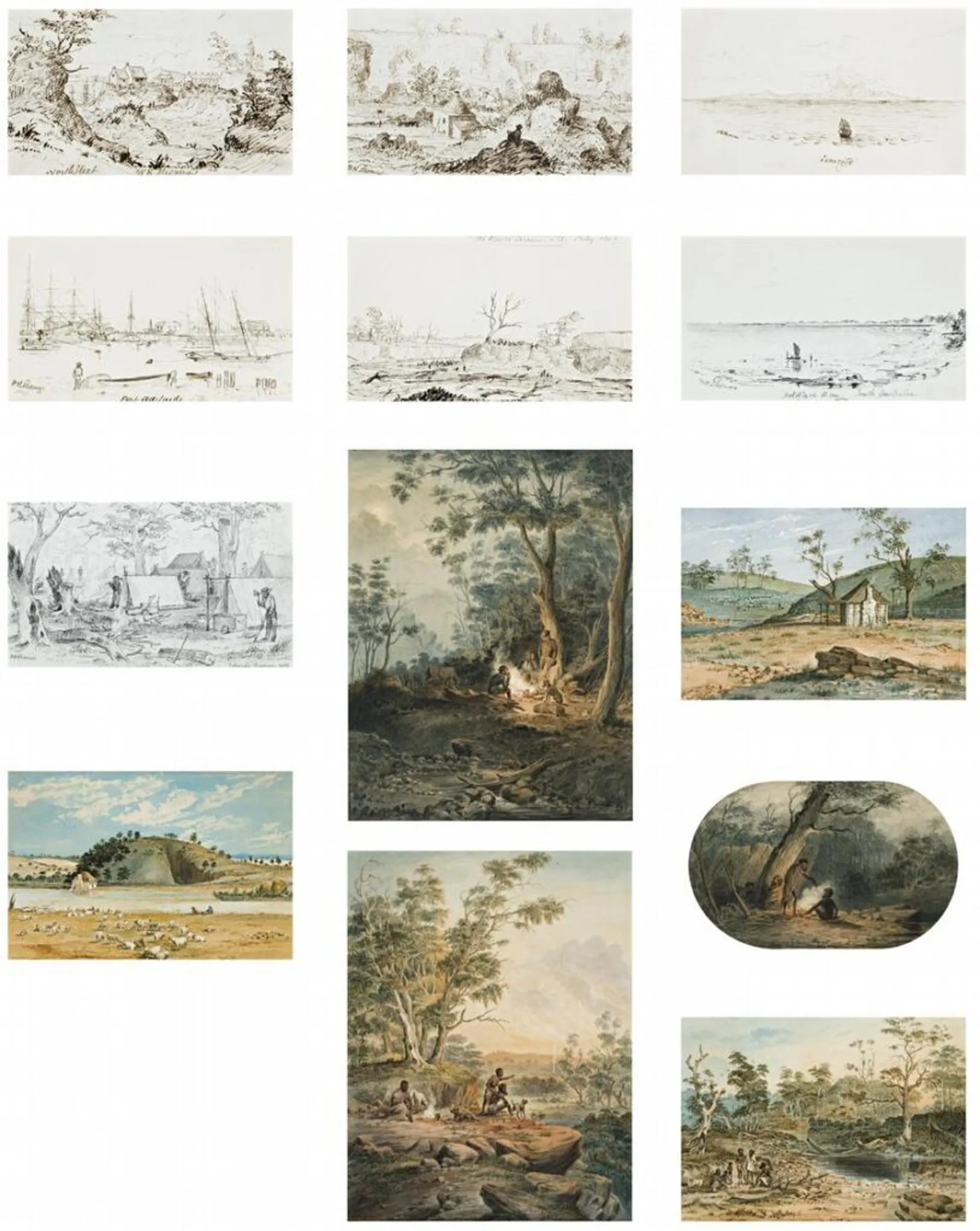 A COLLECTION OF THIRTEEN MID-NINETEENTH CENTURY WATERCOLOURS AND DRAWINGS IN PEN, SEPIA INK AND PENCIL