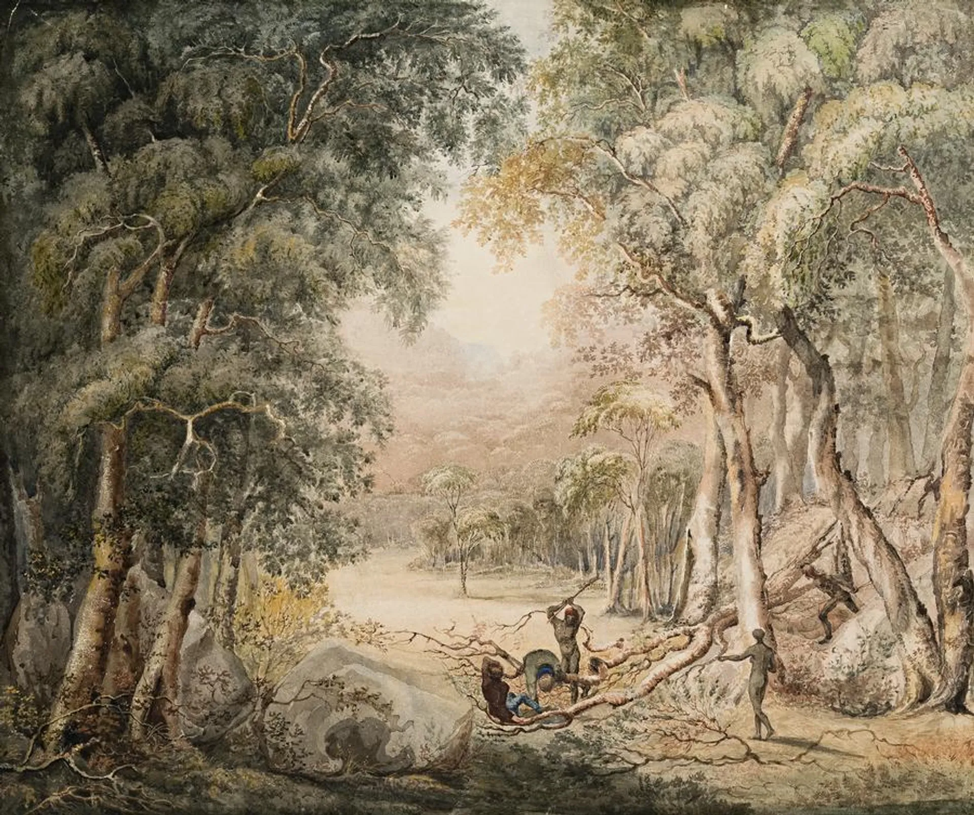 (AUSTRALIAN NATIVES ATTACKING EXPLORERS DURING FLINDERS’ CIRCUMNAVIGATION OF AUSTRALIA), c.1808-9