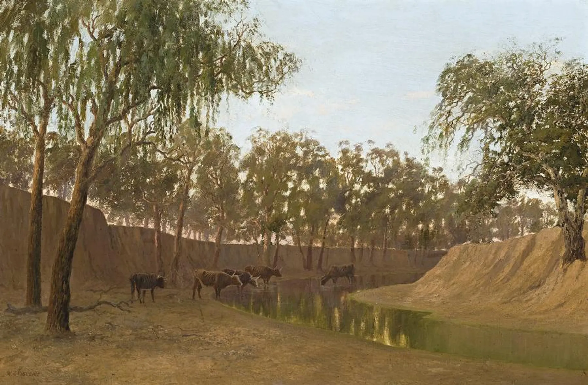 CATTLE DRINKING BY A RIVER
