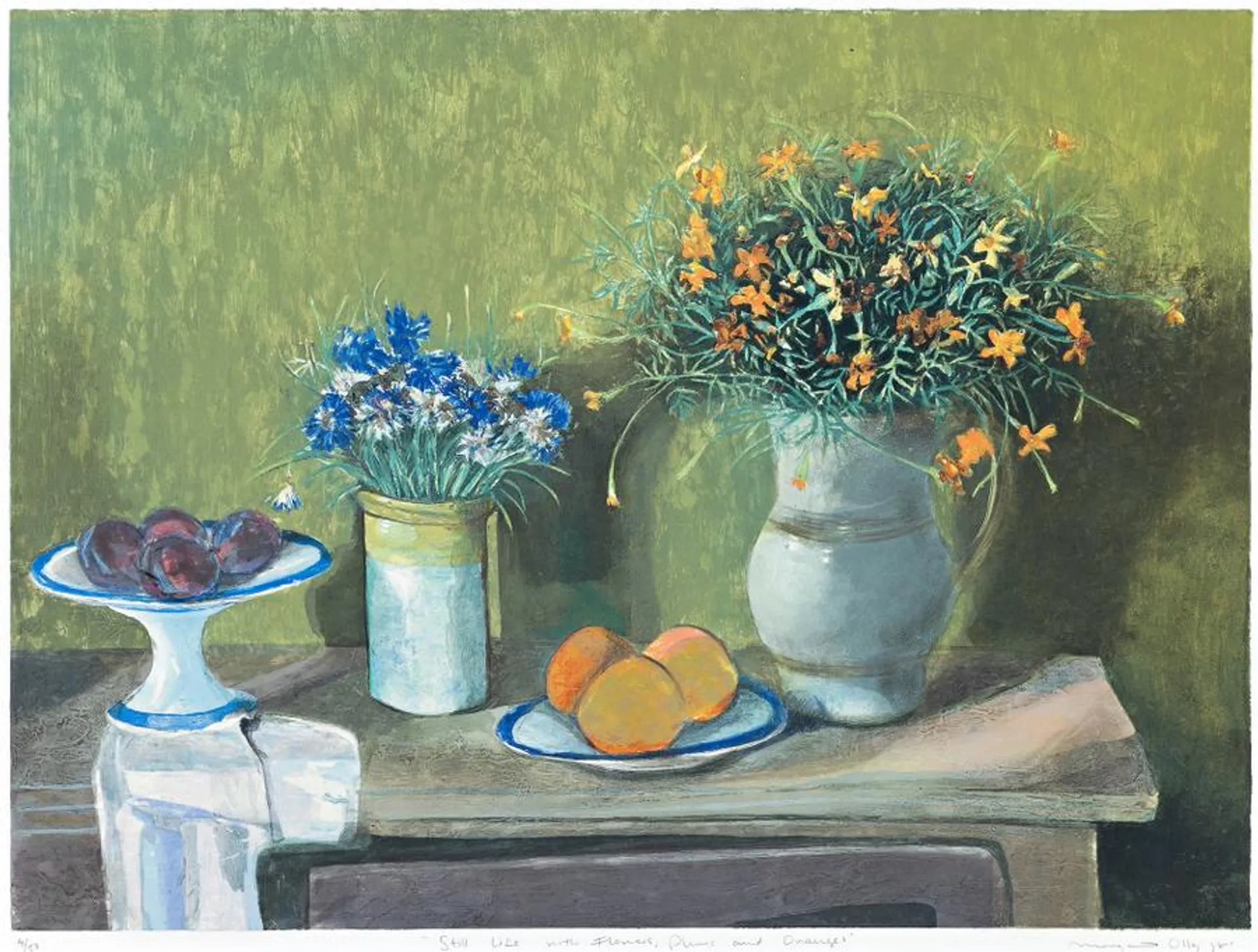 STILL LIFE WITH FLOWERS, PLUMS AND ORANGES