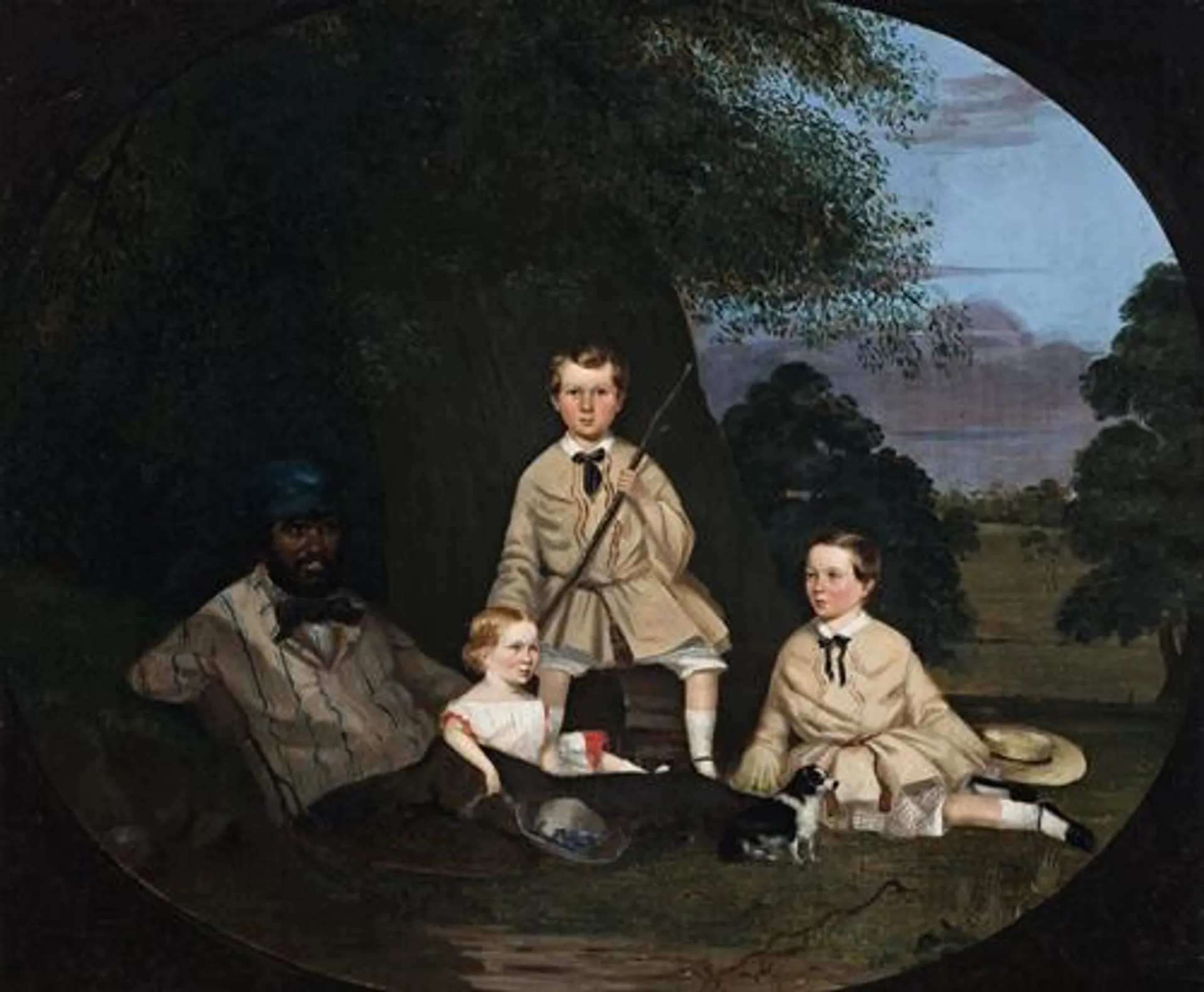 MASTERS GEORGE, WILLIAM AND MISS HARRIET WARE WITH THE ABORIGINE JAMIE WARE