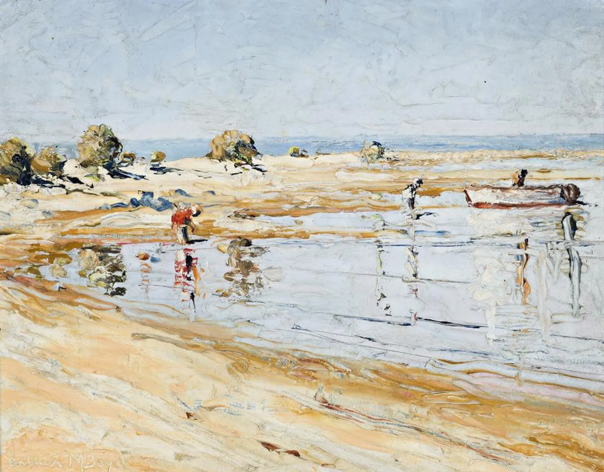 FIGURES ON FORESHORE AT LOW TIDE
