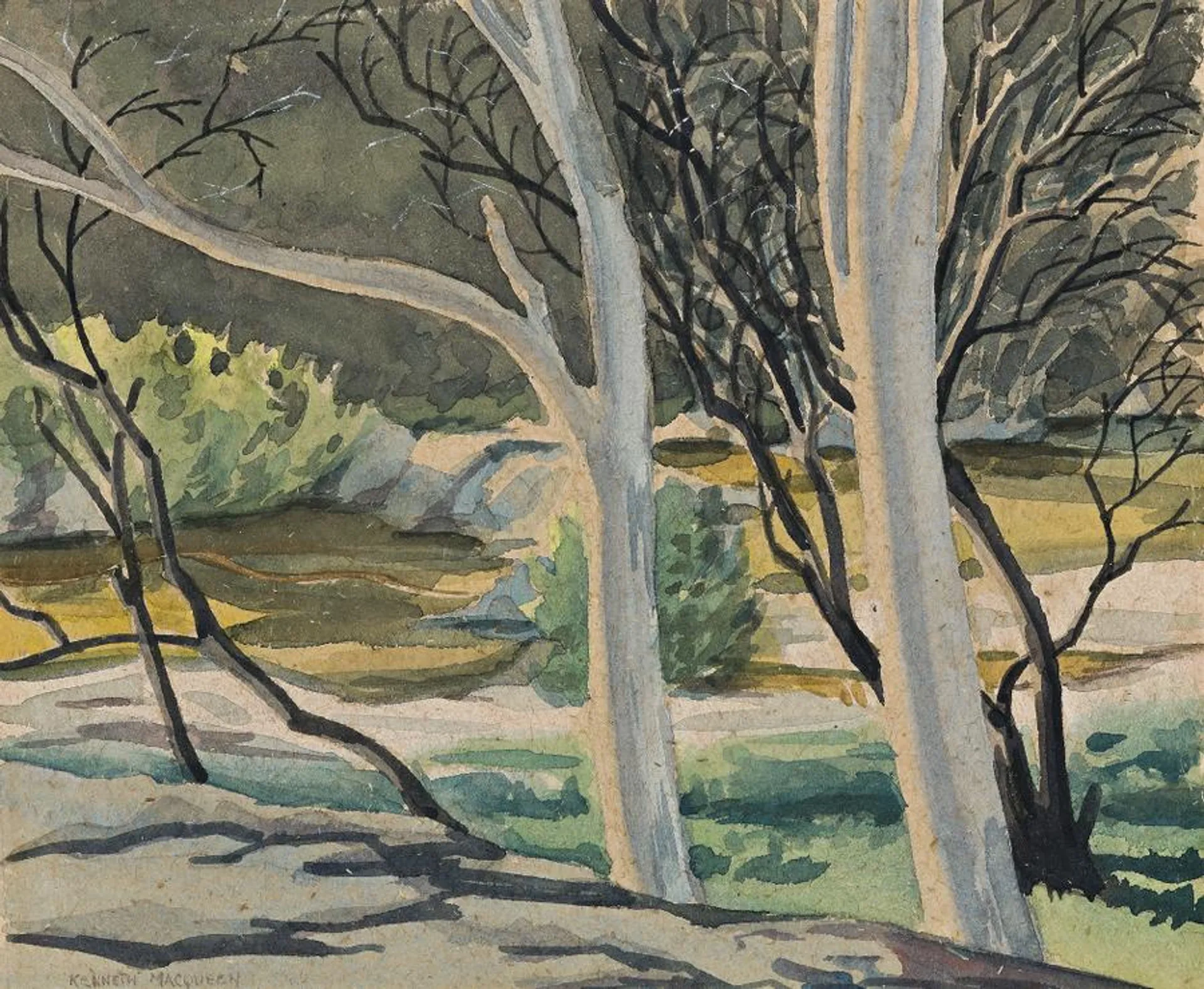 LANDSCAPE WITH RIVER AND WHITE GUMS