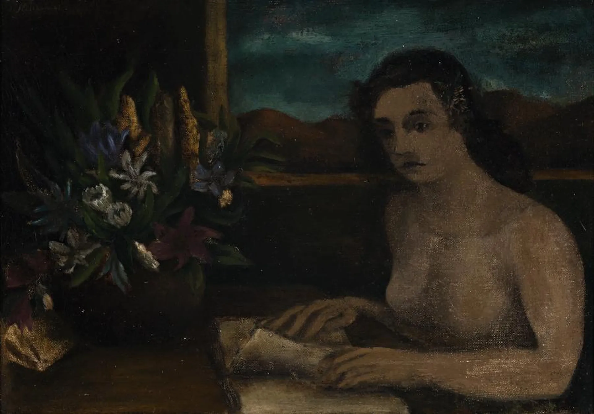(FEMALE FIGURE AT A WRITING DESK)