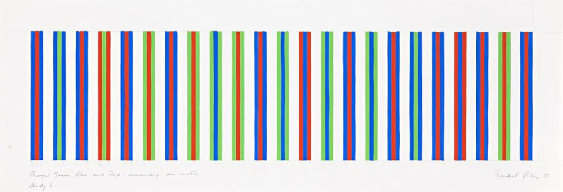 BRIGHT GREEN, BLUE AND RED, SURROUNDING ONE ANOTHER, STUDY 6