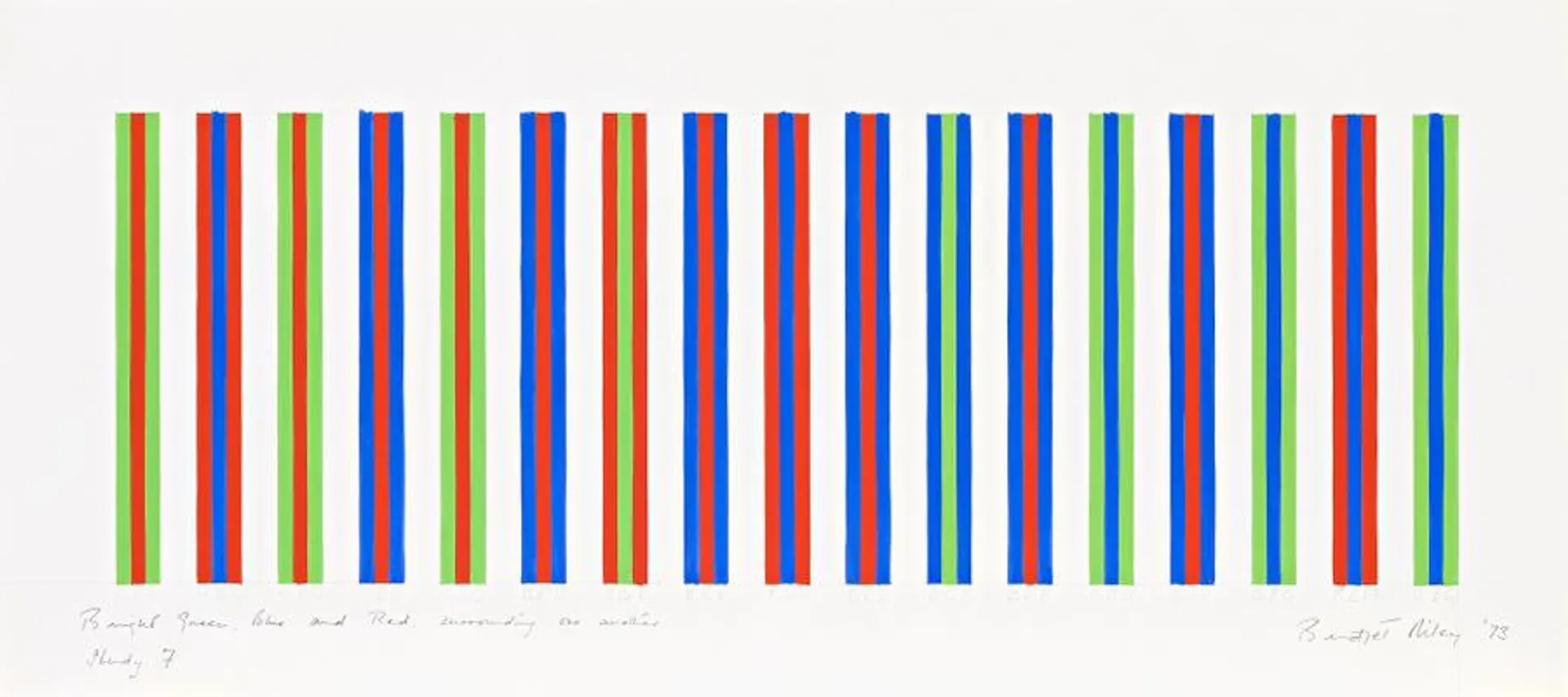 BRIGHT GREEN, BLUE AND RED, SURROUNDING ONE ANOTHER, STUDY 7