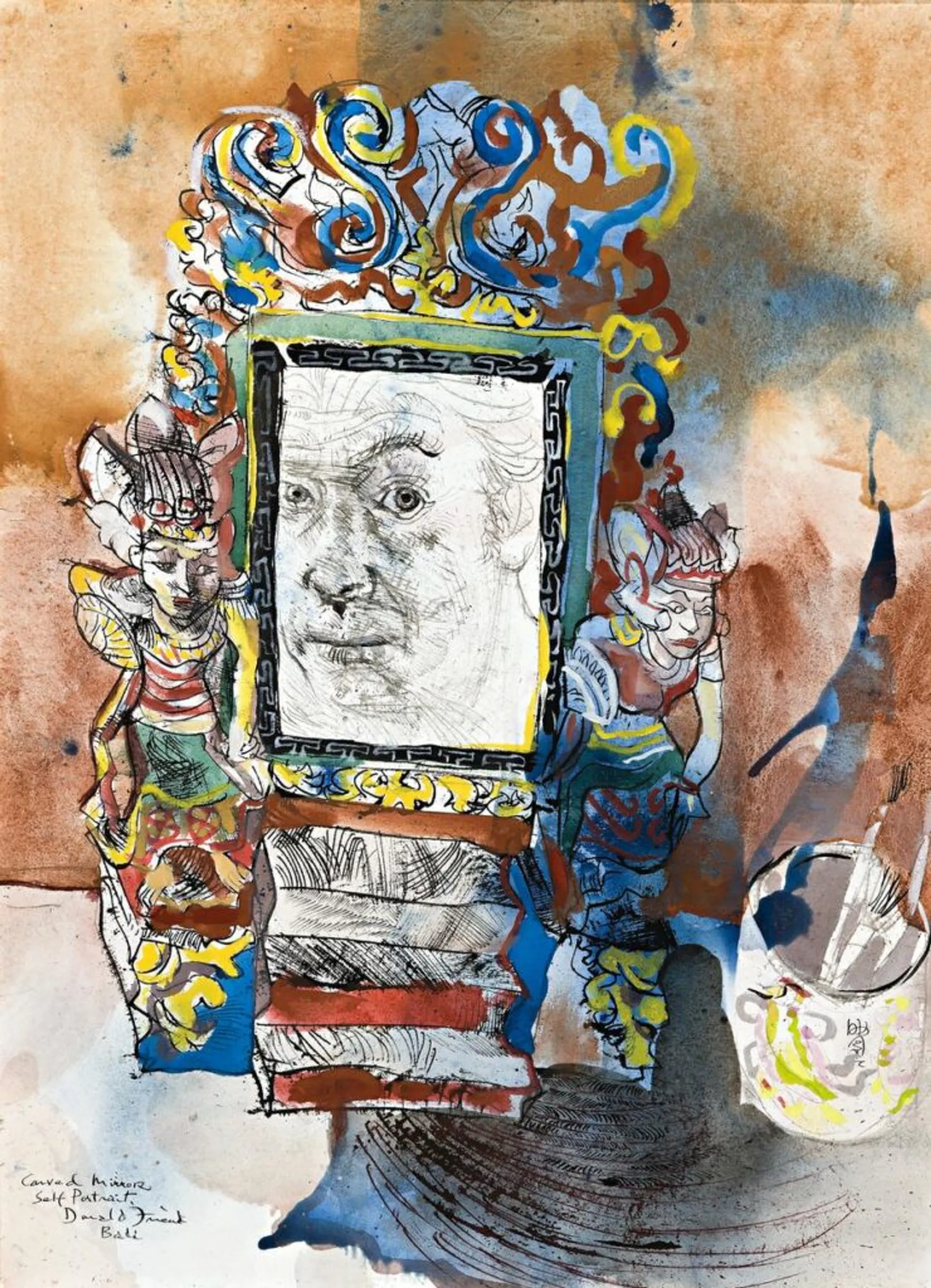 SELF PORTRAIT IN A CARVED MIRROR