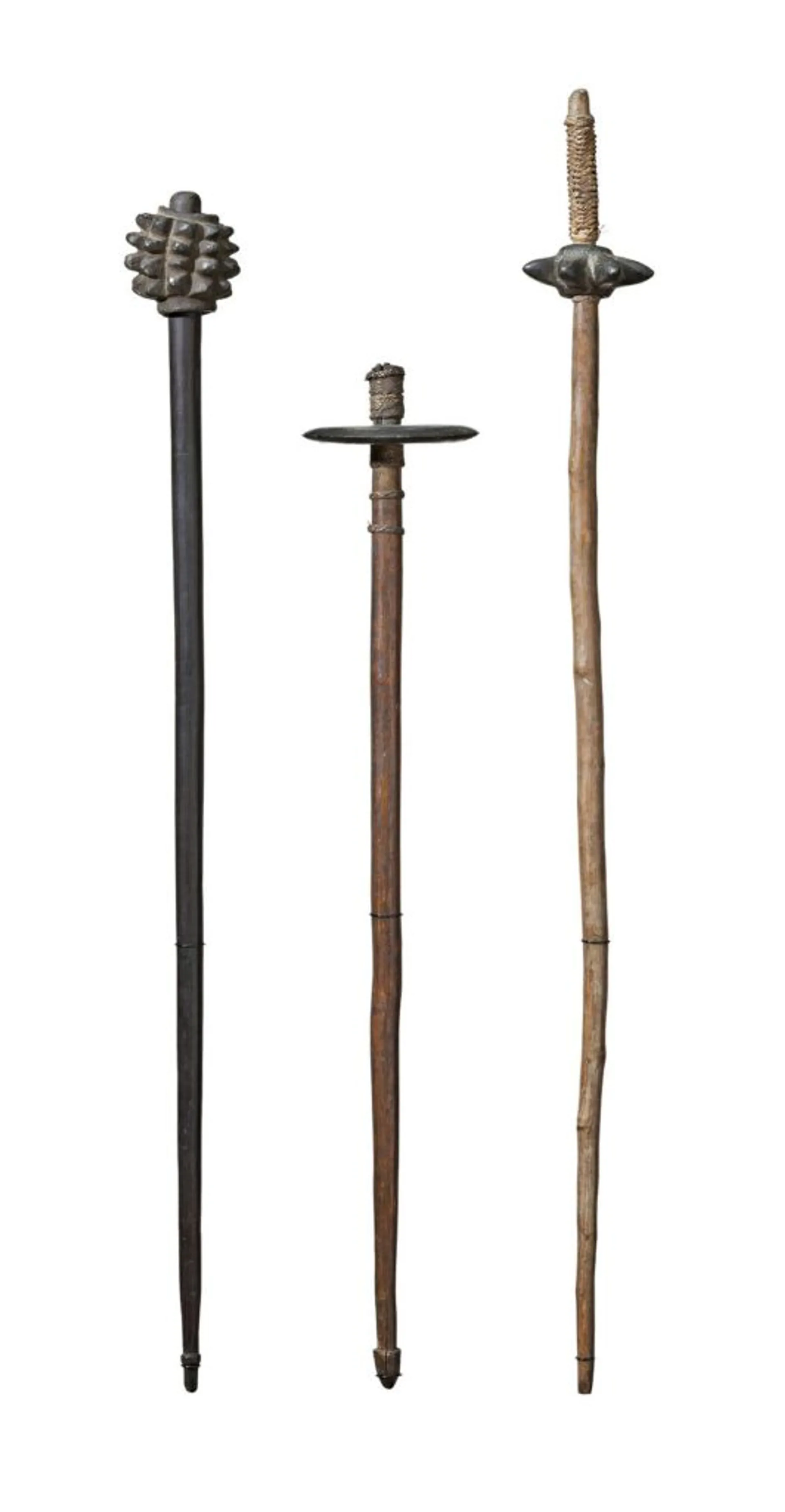 GROUP OF THREE STONE-HEADED CLUBS