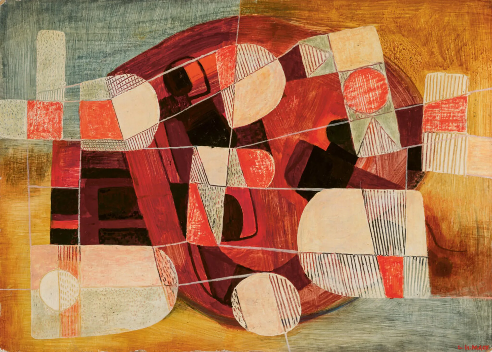 RED, GREY AND ORANGE COMPOSITION
