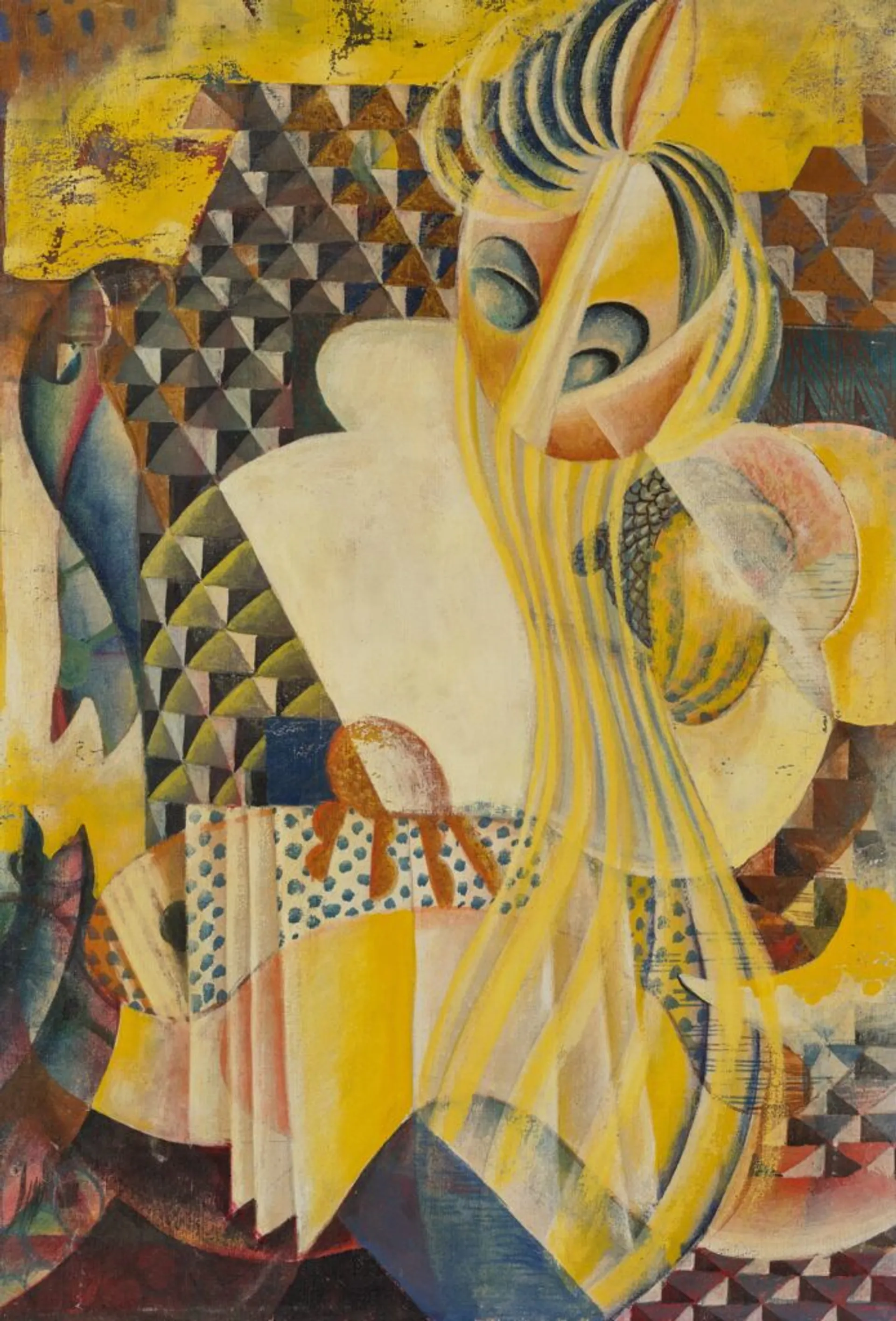 UNTITLED (SEATED FEMALE FIGURE WITH LONG YELLOW HAIR)