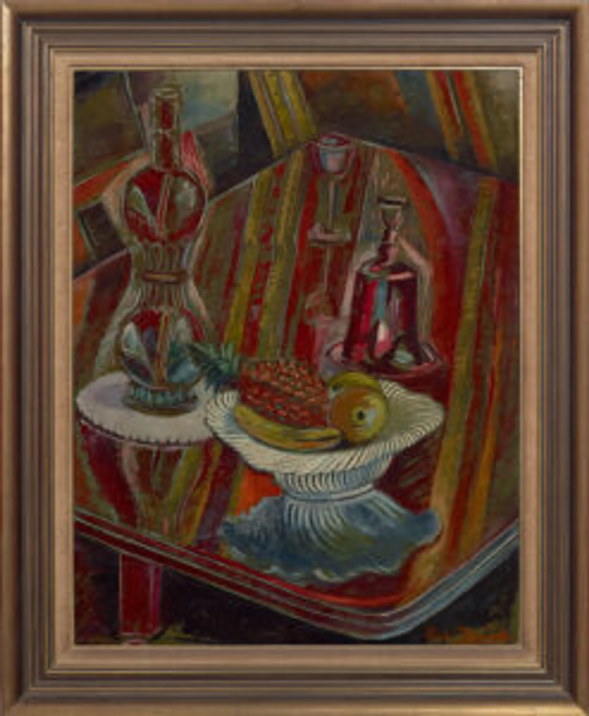 STILL LIFE, BOTTLE AND FRUIT